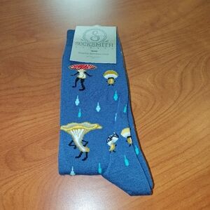 Socksmith Graphic Bamboo Crew Fungi Fun Guys Blue Socks New